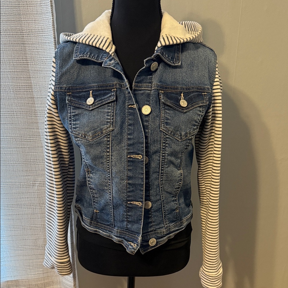Wallflower Blue Denim Jacket with Striped Sleeves